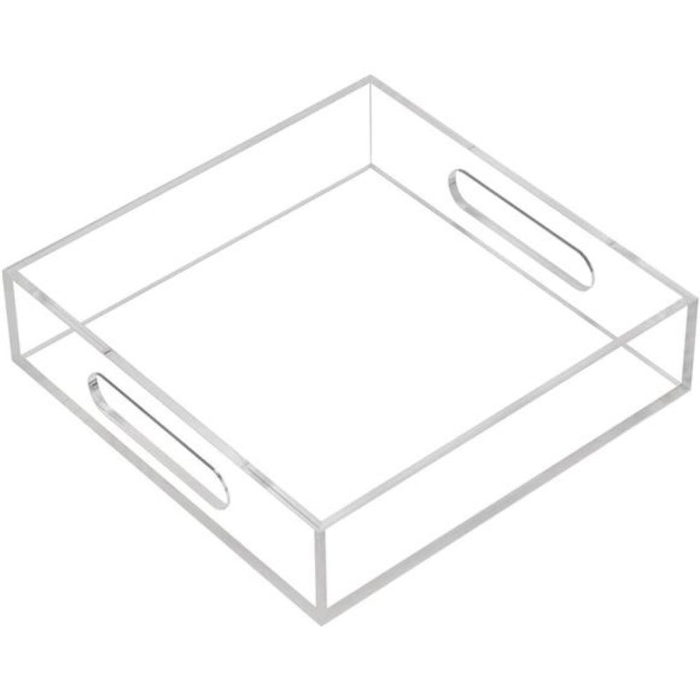 Clear Sturdy Acrylic Tray with Handles-8"x8"x2"H-Countertop Organizer Tray
